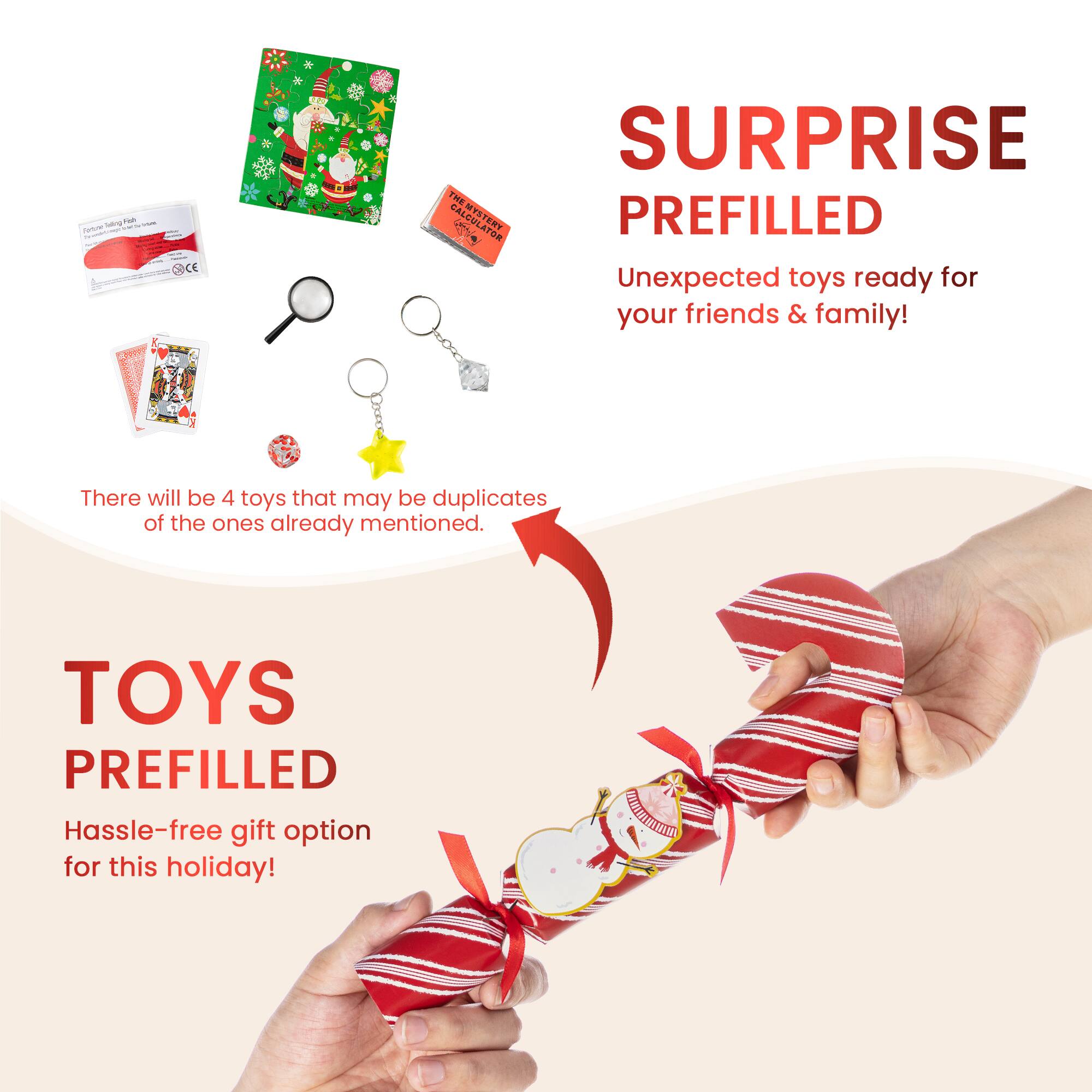 Glitzhome® 12PK 1.25"D x 10"H Candy Cane Christmas Party Crackers with Gift Contents